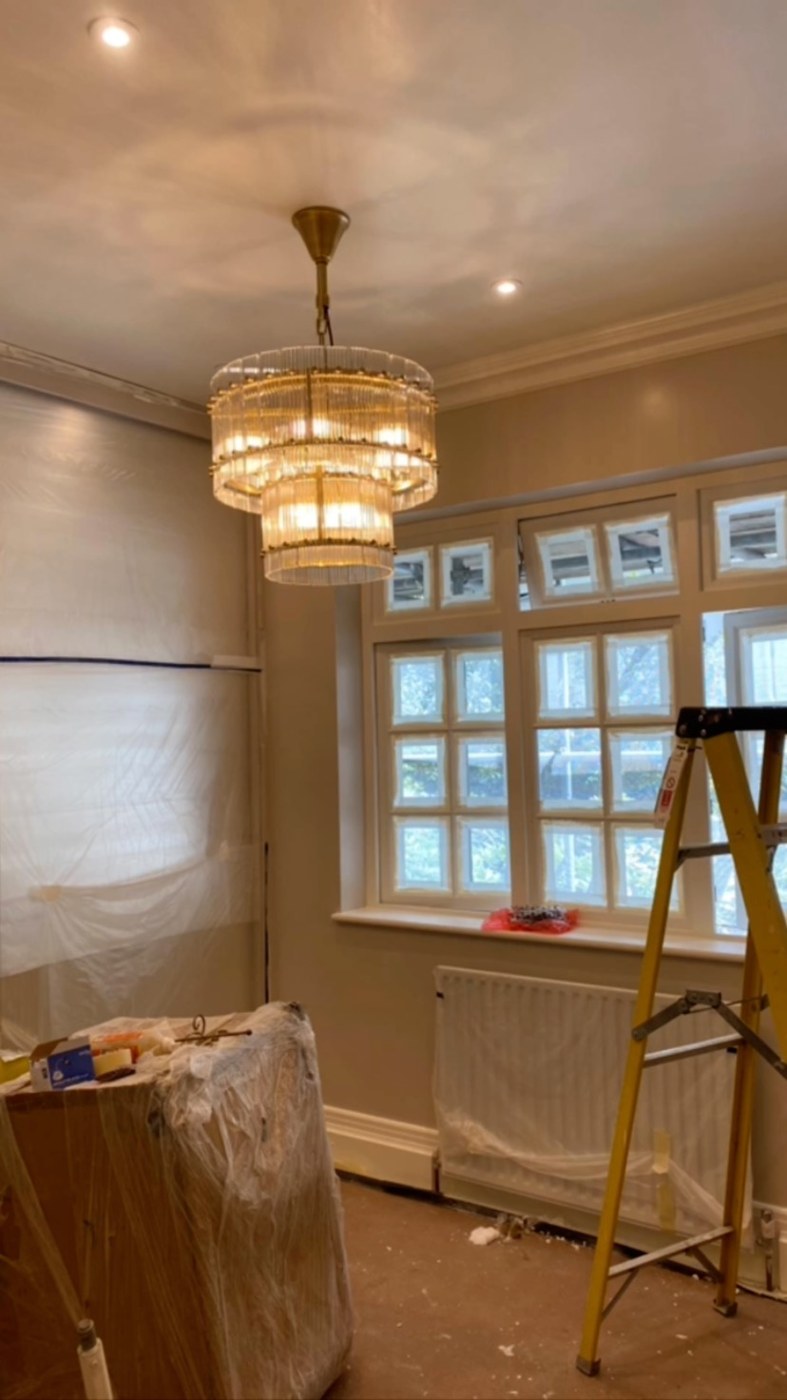 Tiered crystal chandelier in a private home